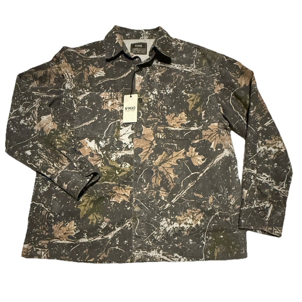 NoMad By Craft+Flow Jacket Mens Medium Brown Camo Canvas Julian Shirt Jkt Snap‎